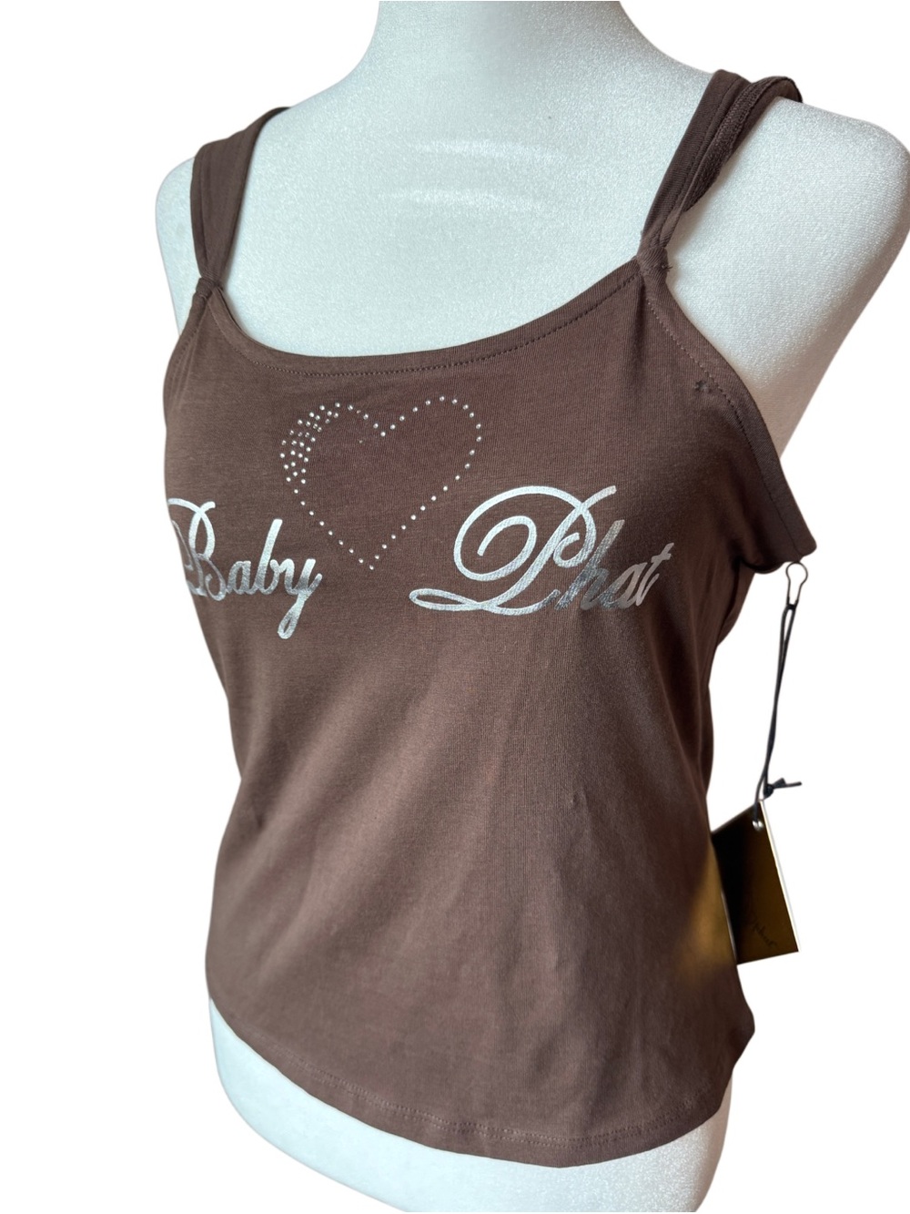 NWT Baby Phat Rhinestone Heart Tank Top Brown Size Large